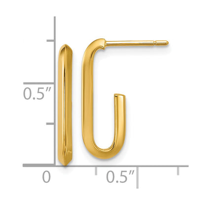 14K Yellow Gold Polished Knife Edge Oval Post J Hoop Earrings