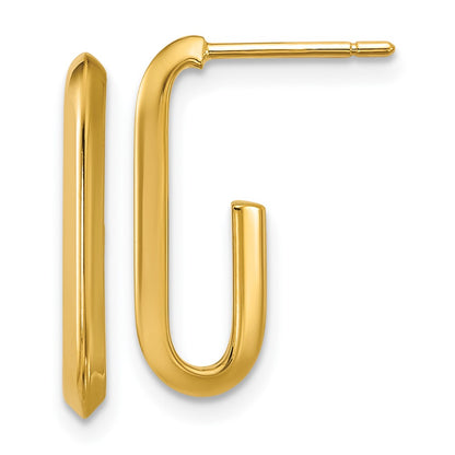 14K Yellow Gold Polished Knife Edge Oval Post J Hoop Earrings