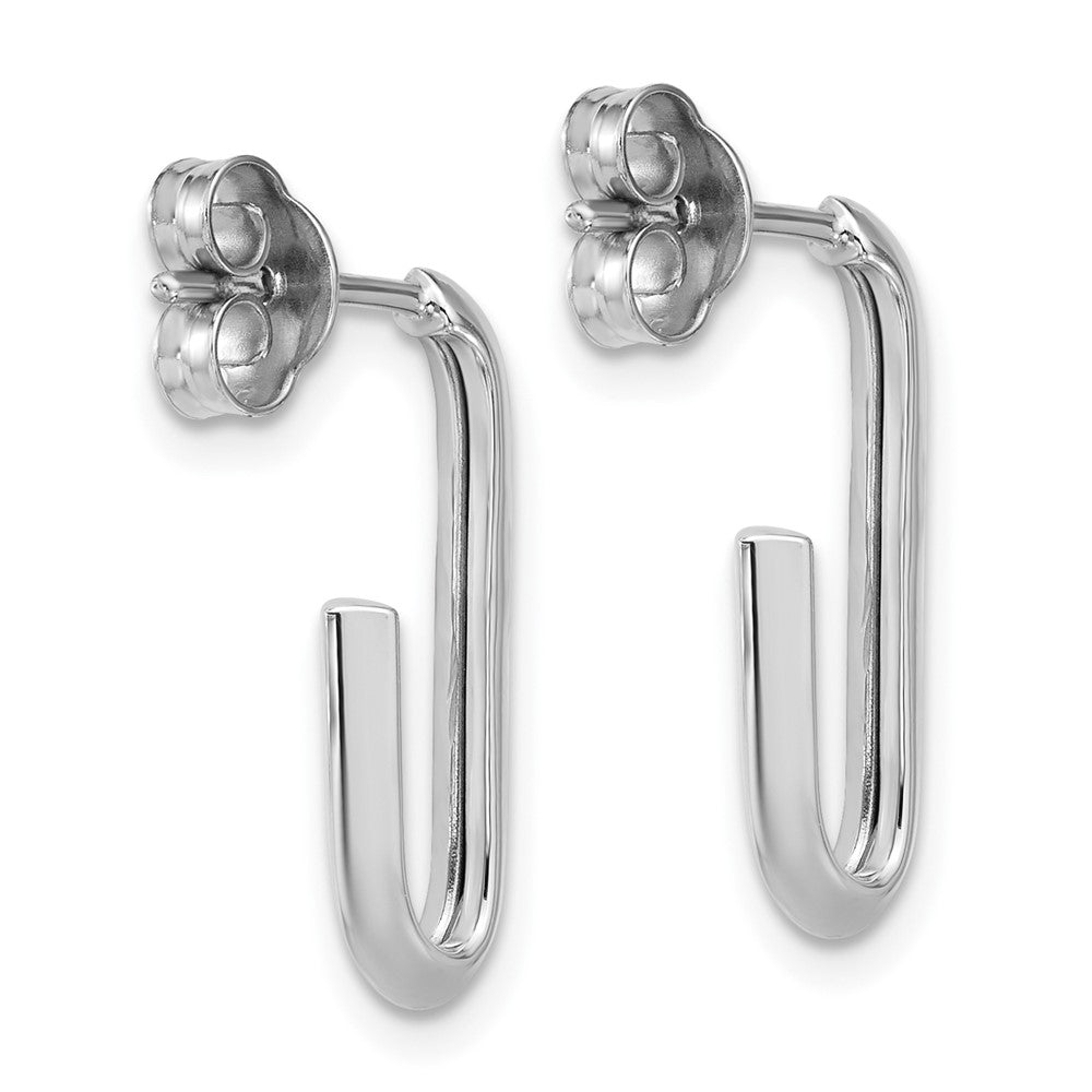 14K White Gold 14Kw Polished Knife Edge Oval Post J Hoop Earrings