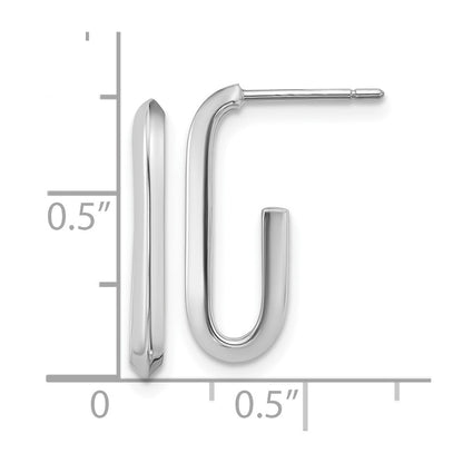 14K White Gold 14Kw Polished Knife Edge Oval Post J Hoop Earrings