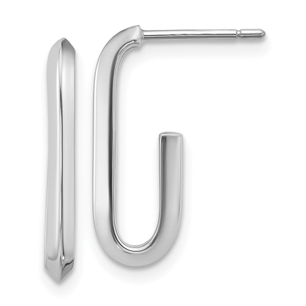 14K White Gold 14Kw Polished Knife Edge Oval Post J Hoop Earrings