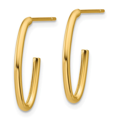 14K Yellow Gold Polished 1.8mm Oval Post J Hoop Earrings