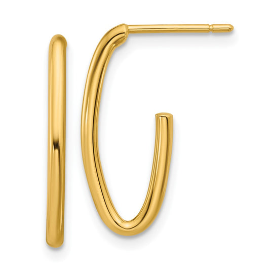 14K Yellow Gold Polished 1.8mm Oval Post J Hoop Earrings