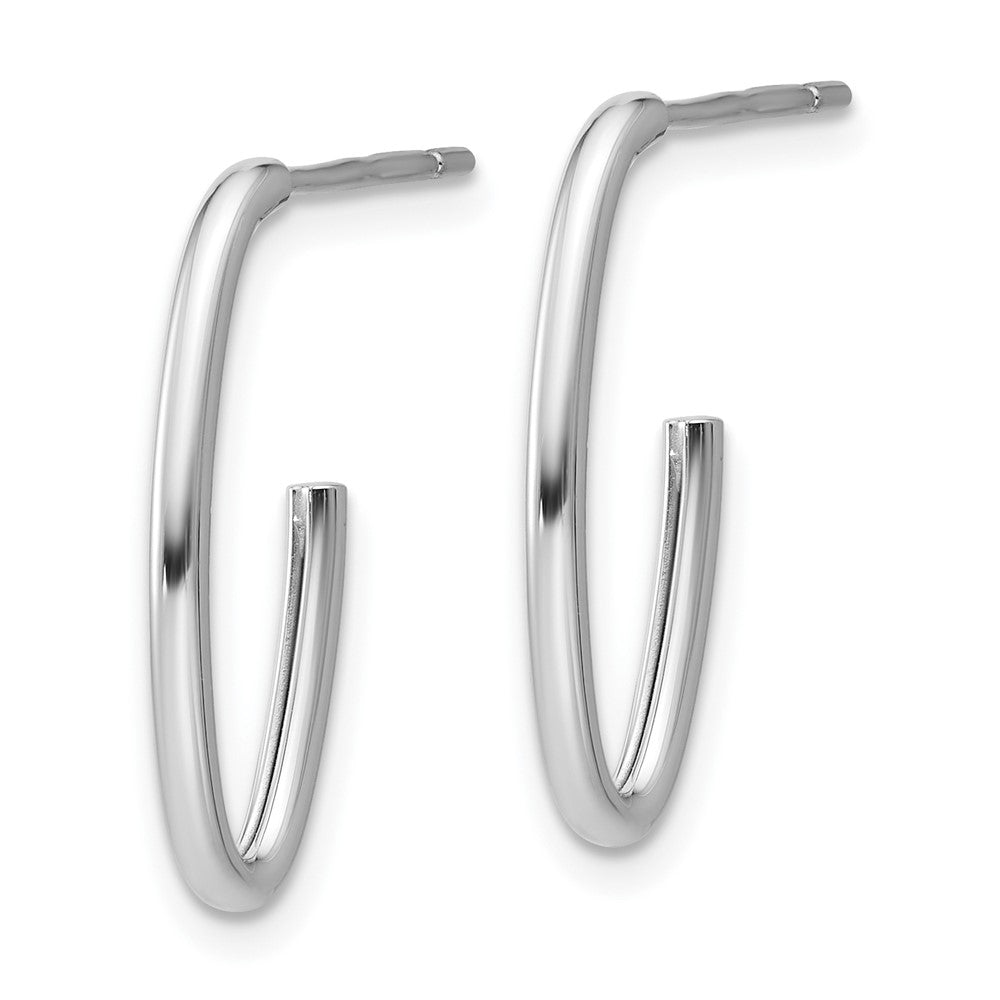 14K White Gold Polished 1.8mm Oval Post J Hoop Earrings