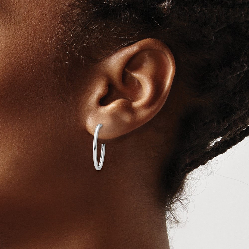 14K White Gold Polished 1.8mm Oval Post J Hoop Earrings