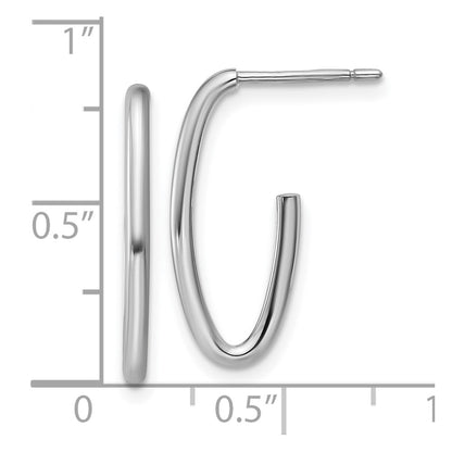 14K White Gold Polished 1.8mm Oval Post J Hoop Earrings