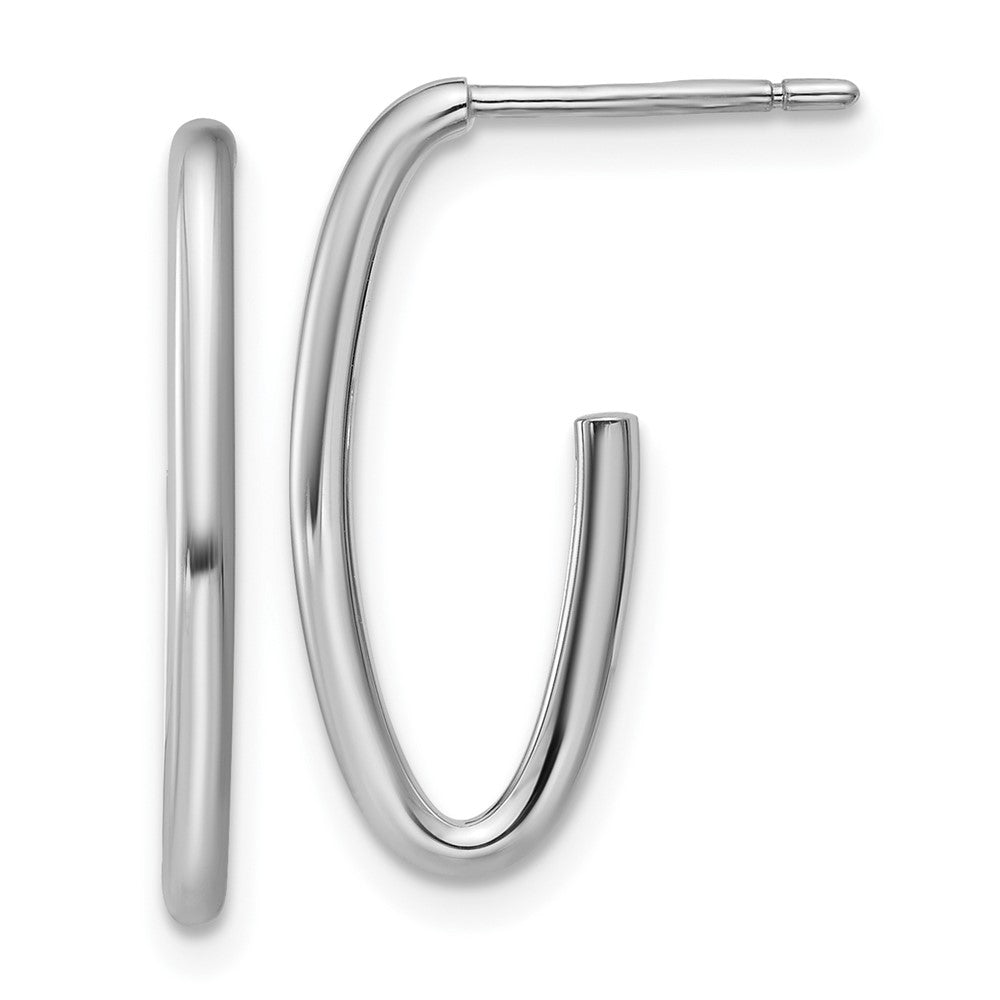 14K White Gold Polished 1.8mm Oval Post J Hoop Earrings