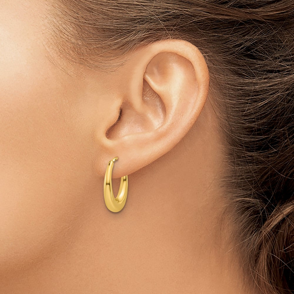 14K Yellow Gold Polished Tapered Oval Hoop Earrings