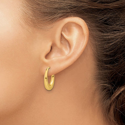 14K Yellow Gold Polished Tapered Oval Hoop Earrings