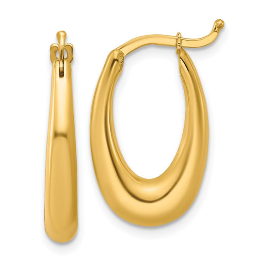 14K Yellow Gold Polished Tapered Oval Hoop Earrings