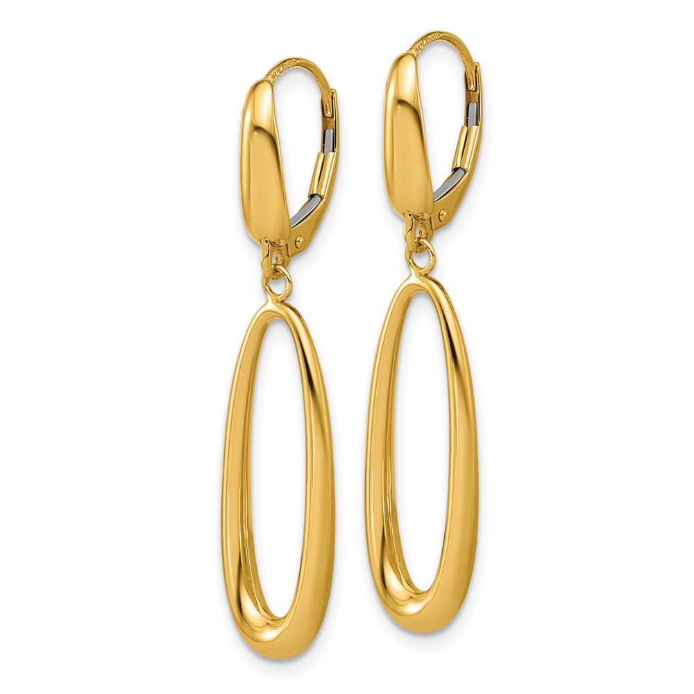 14K Yellow Gold Polished Tapered Oval Leverback Dangle Earrings