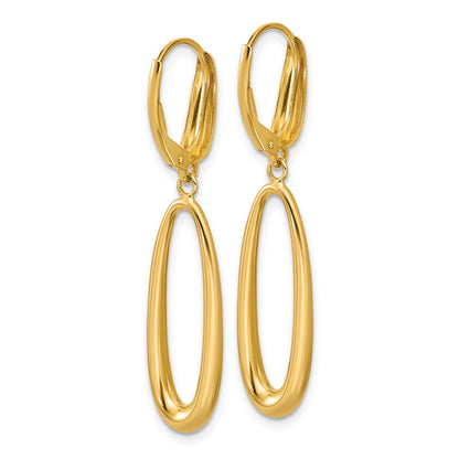14K Yellow Gold Polished Tapered Oval Leverback Dangle Earrings