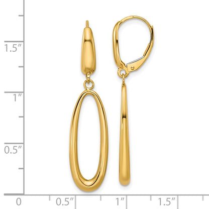14K Yellow Gold Polished Tapered Oval Leverback Dangle Earrings