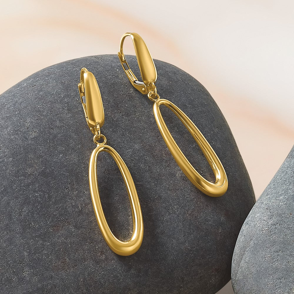 14K Yellow Gold Polished Tapered Oval Leverback Dangle Earrings