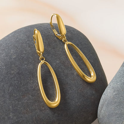 14K Yellow Gold Polished Tapered Oval Leverback Dangle Earrings