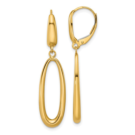 14K Yellow Gold Polished Tapered Oval Leverback Dangle Earrings
