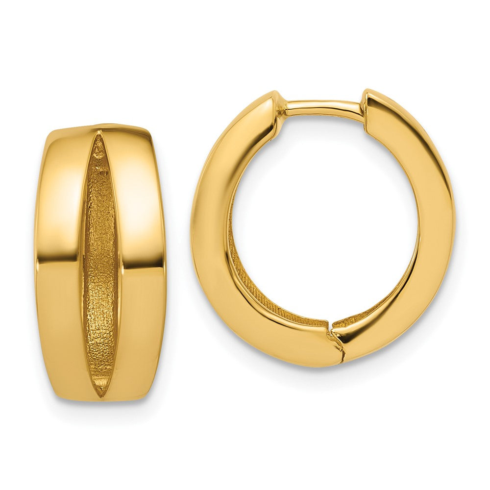 14K Yellow Gold Polished Fancy Tapered Hinged Round Hoop Earrings