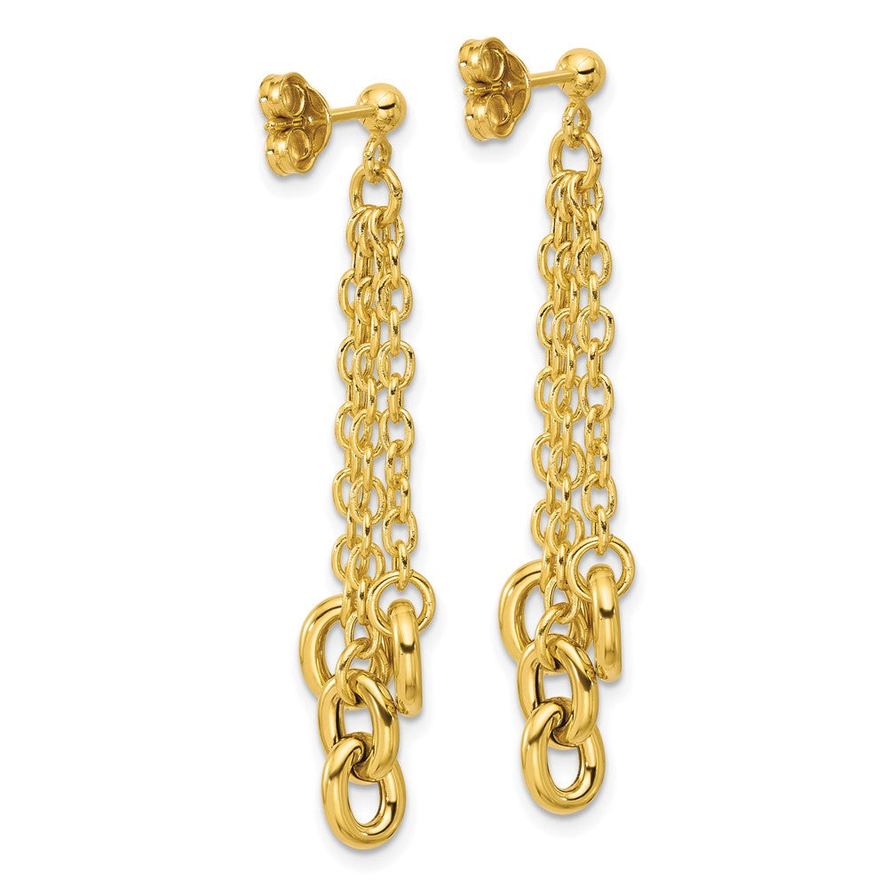 14K Yellow Gold Polished Fancy 3 Strand Cable Link Post Dangle Earrings