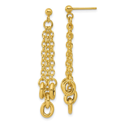 14K Yellow Gold Polished Fancy 3 Strand Cable Link Post Dangle Earrings