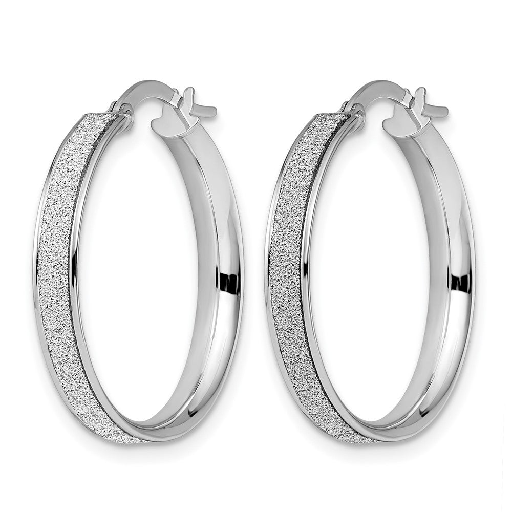 14K White Gold Polished Glimmer Infused Hoop Earrings