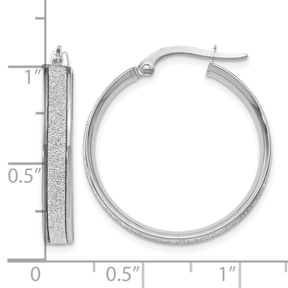 14K White Gold Polished Glimmer Infused Hoop Earrings