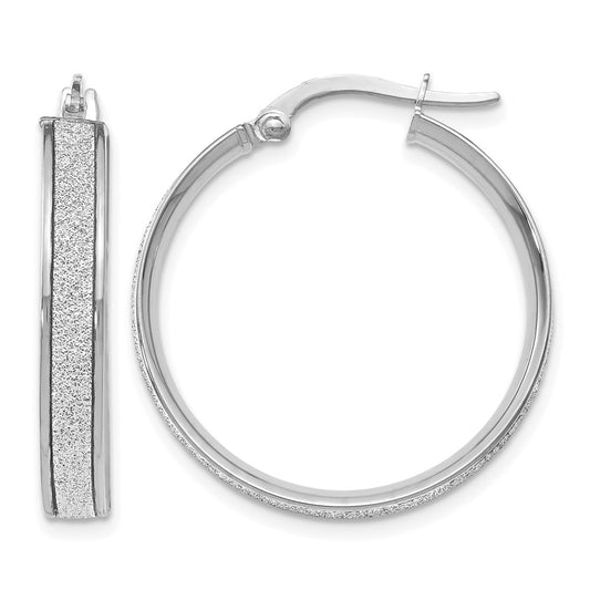 14K White Gold Polished Glimmer Infused Hoop Earrings