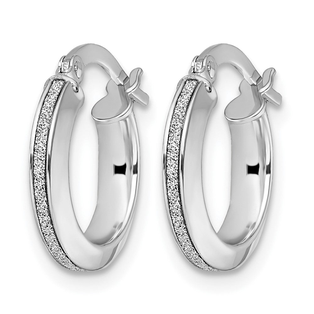 14K White Gold Polished Glimmer Infused Hoop Earrings