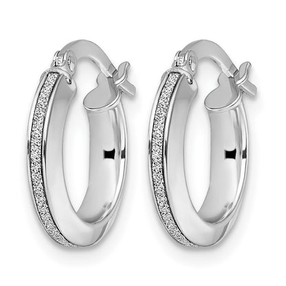 14K White Gold Polished Glimmer Infused Hoop Earrings