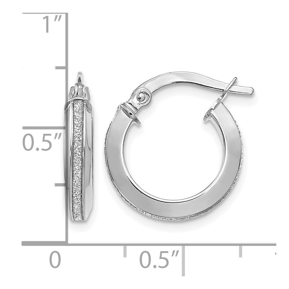 14K White Gold Polished Glimmer Infused Hoop Earrings