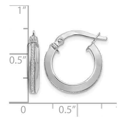14K White Gold Polished Glimmer Infused Hoop Earrings