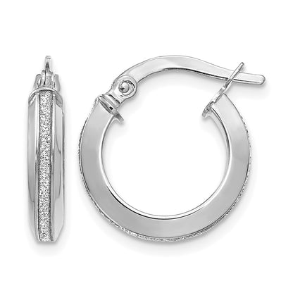 14K White Gold Polished Glimmer Infused Hoop Earrings