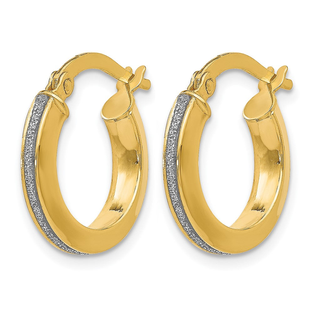 14K Yellow Gold Polished Glimmer Infused Hoop Earrings