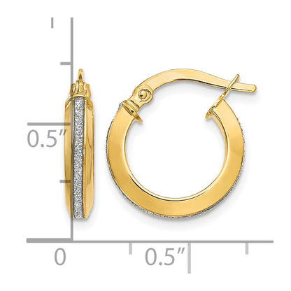 14K Yellow Gold Polished Glimmer Infused Hoop Earrings