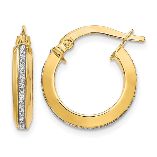 14K Yellow Gold Polished Glimmer Infused Hoop Earrings