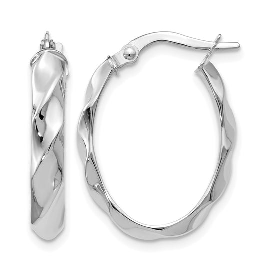 14K White Gold Polished Twisted Oval Hoop Earrings