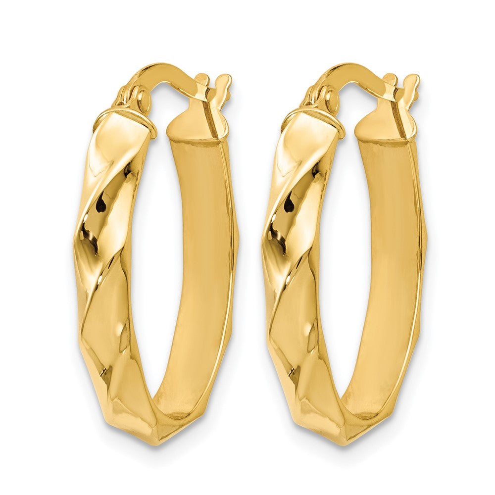 14K Yellow Gold Polished And Twisted Oval Hoop Earrings