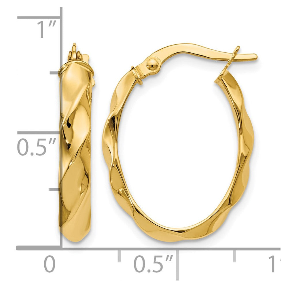 14K Yellow Gold Polished And Twisted Oval Hoop Earrings