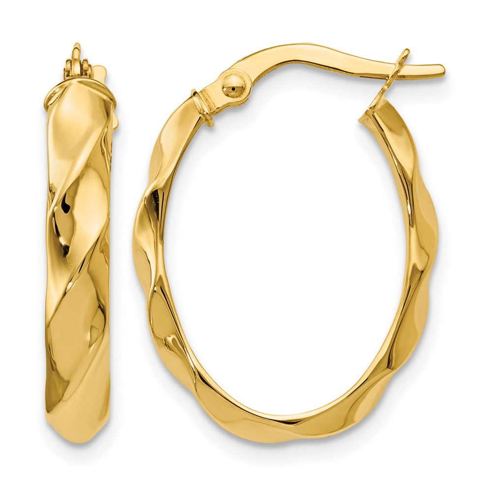 14K Yellow Gold Polished And Twisted Oval Hoop Earrings