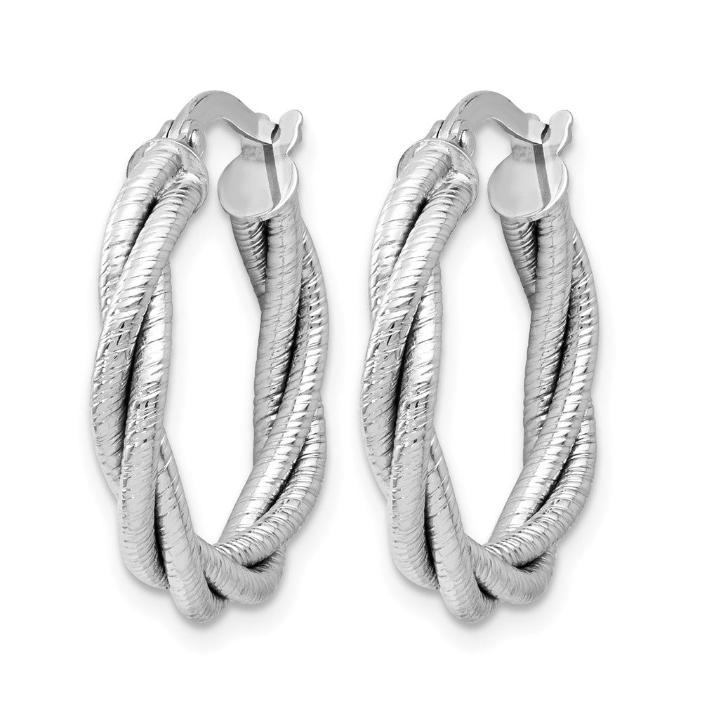 14K White Gold Twisted Triple Twist Hoop Earrings
