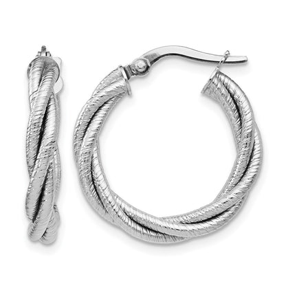 14K White Gold Twisted Triple Twist Hoop Earrings
