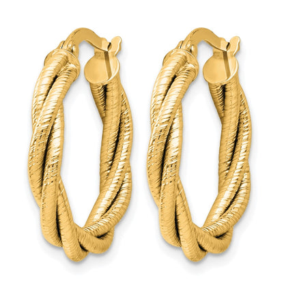 14K Yellow Gold Twisted Triple Twist Hoop Earrings