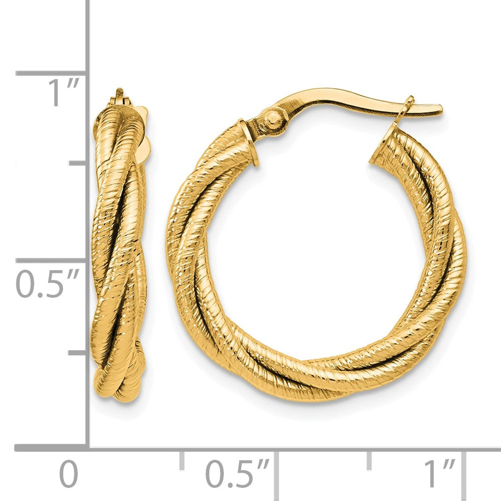 14K Yellow Gold Twisted Triple Twist Hoop Earrings