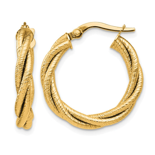 14K Yellow Gold Twisted Triple Twist Hoop Earrings
