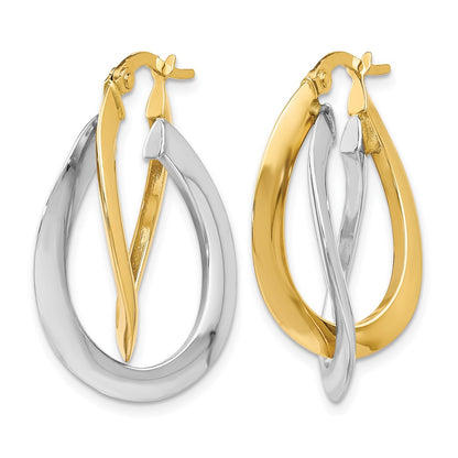 14K Two Tone Polished Twisted Double Hoop Earrings