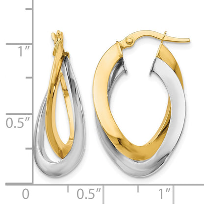 14K Two Tone Polished Twisted Double Hoop Earrings