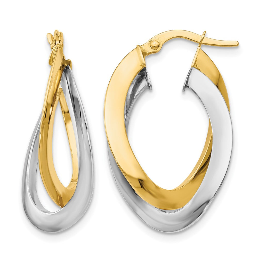 14K Two Tone Polished Twisted Double Hoop Earrings
