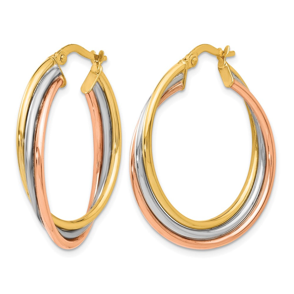 14K Tri Color Polished Twisted Hoop Earrings