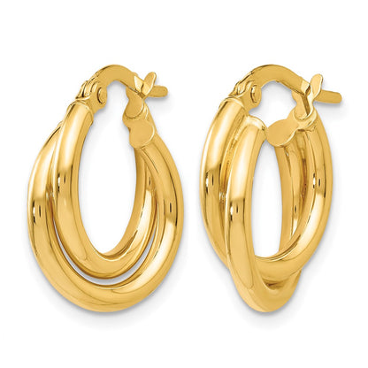 14K Yellow Gold Polished Twisted Double Hoop Earrings