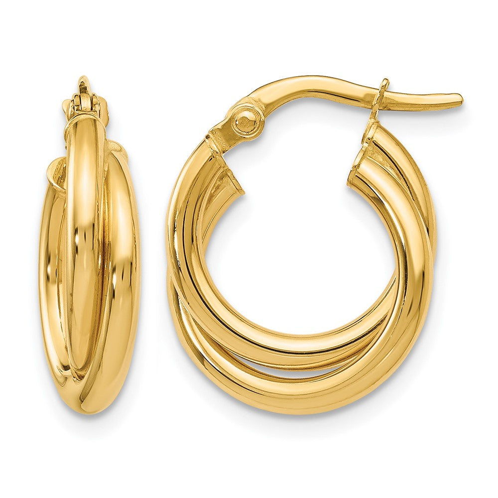 14K Yellow Gold Polished Twisted Double Hoop Earrings