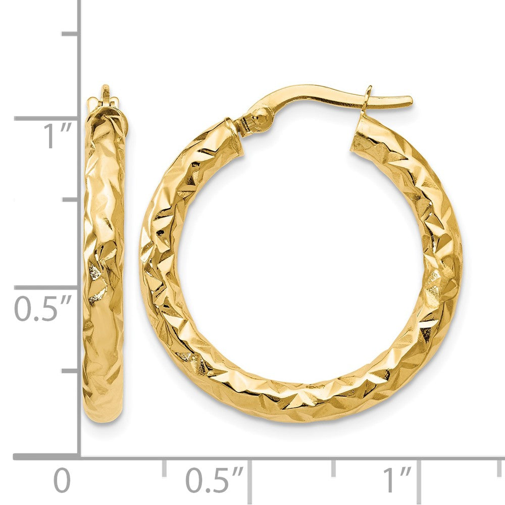 14K Yellow Gold Foreverlite Polished And Textured Hoop Earrings